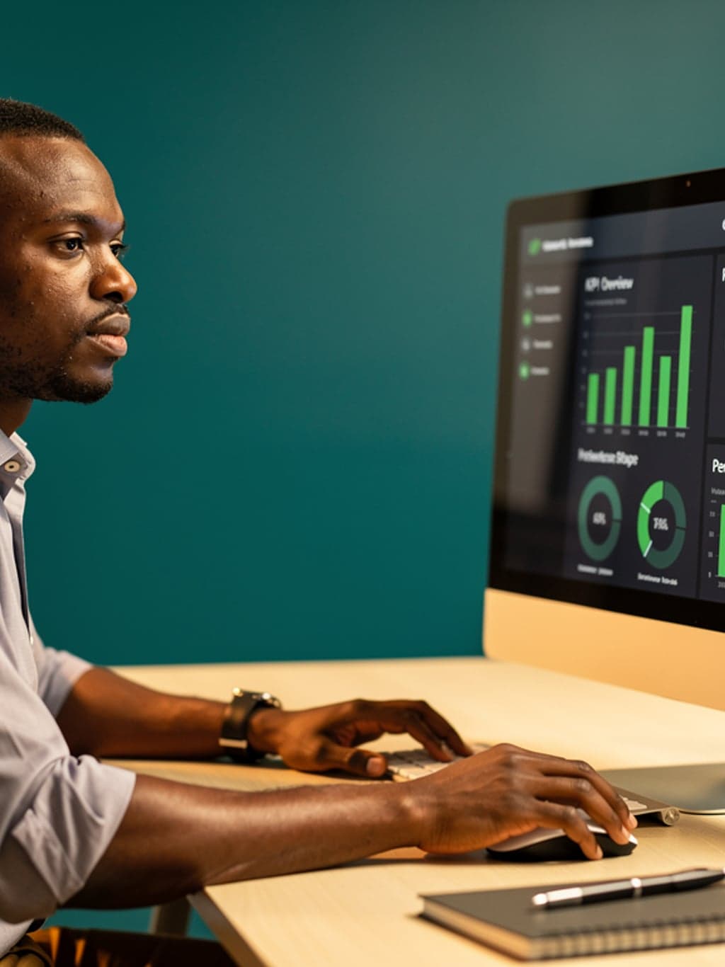 Professional reviewing performance metrics